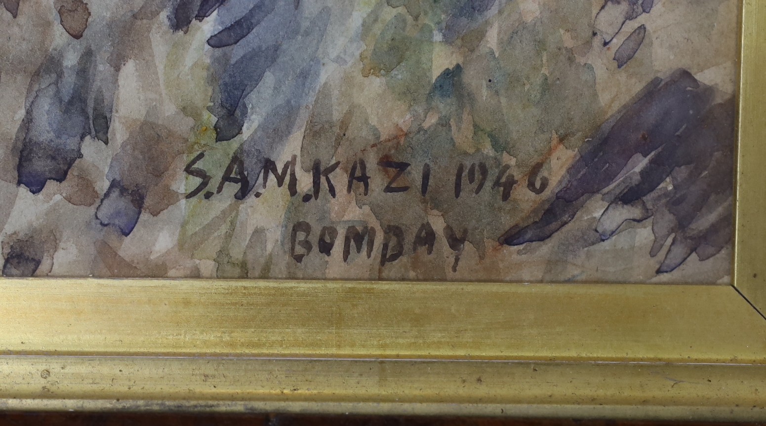 S.A.M. Kazi, watercolour, Extensive Indian landscape, signed and dated 1946 and inscribed Bombay, 46 x 53cm